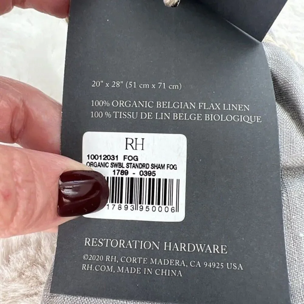 NWT RESTORATION HARDWARE Size Standard Stonewashed Belgian Flax Linen SHAM Fog 1